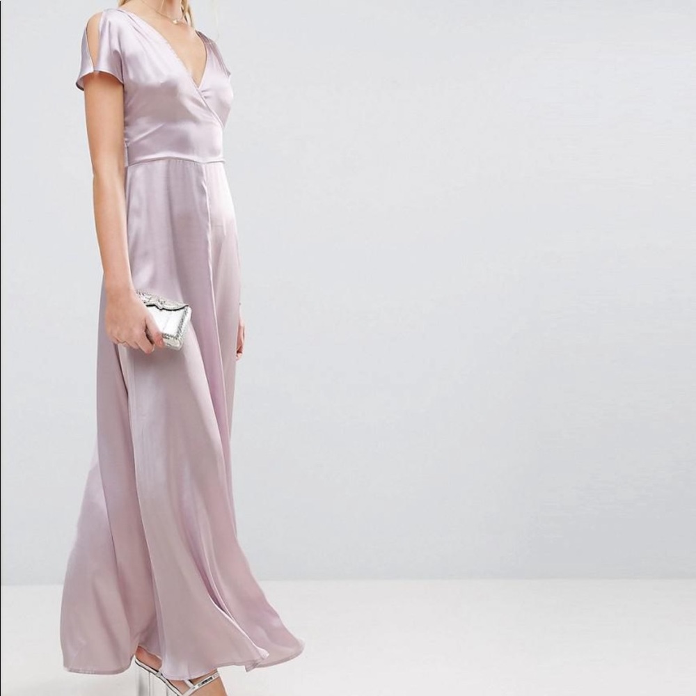 ASOS premium lilac wrap satin maxi dress sz 4 sm - Picture 3 of 4